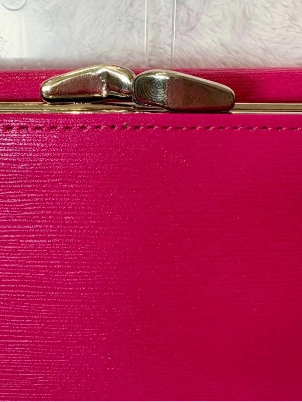 Balenciaga Hot Pink Leather Envelope Clutch with Gold Triangle Logo